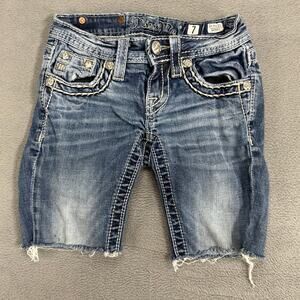 MISS ME Denim Jean Cutoff Shorts Girls Denim Sequin Bling Wings Frayed Altered 7